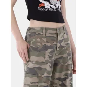 No Boundaries Womens Wide Leg Cargo Pants Mid Rise Camo Green Size XS